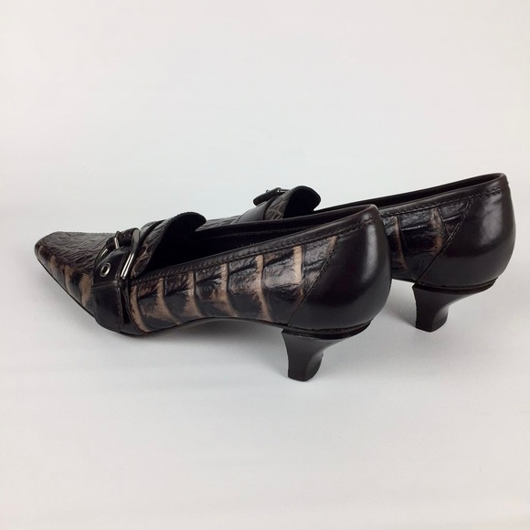 Donald J Pliner Couture Womens Narrow Mallow Brown Croc Print Pumps size 7.5N - Picture 7 of 16